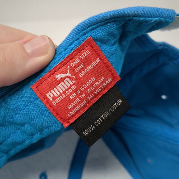 Puma Strapback Baseball Cap Blue One Size Adjustable Vented Holes Cotton 6 Panel - Picture 10 of 10